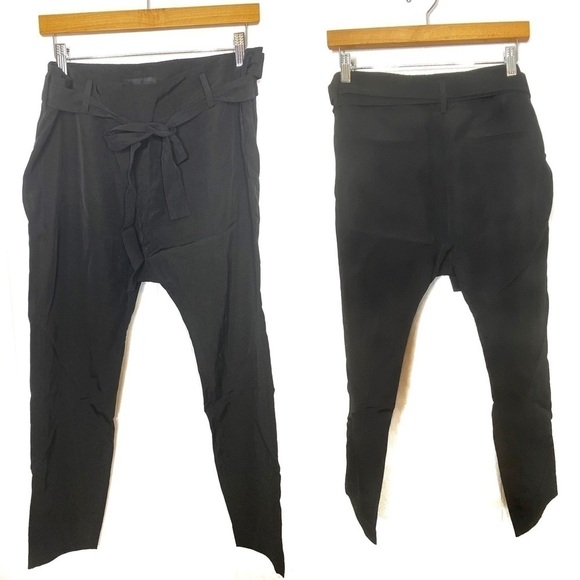 Nili Lotan Pants Slouchy Crop Wrap Tie Pants in Black Size 2 - Picture 2 of 8